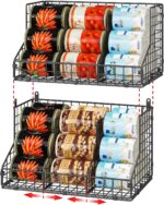 THE WHITE SHOP 2 Pack Stackable Can Rack Organizer for Pantry Storage,Can Dispensers with 4 Adjustable Dividers, 2-Tier Metal Wire Basket Beverage Pop Soda Rack for Kitchen Cabinet Pantry, Black L