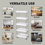 Made for Amazon Plastic Space Saving Storage Organizer Rack Shelf with Wheels(2 Lock,2 Unlock) for Kitchen, Office, Bathroom and Bedroom (5 Layer, White) - Image 5