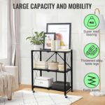 SKY-TOUCH 3-Tier Foldable Storage Shelves, Kitchen Shelf with Caster Wheels, Easy Assembly Shelf Foldable for Living Room Bedroom Kitchen Garage Black - Image 4