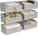 Lifewit Storage Baskets for Shelves, 6 Packs Non-woven Fabric Trapezoid Closet Organizer Bins with Handles, Foldable Clothing Containers Box for Clothes, Towel, Book, DVD, Hats, Large, Light Grey