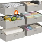 Lifewit Storage Baskets for Shelves, 6 Packs Non-woven Fabric Trapezoid Closet Organizer Bins with Handles, Foldable Clothing Containers Box for Clothes, Towel, Book, DVD, Hats, Large, Light Grey
