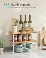 Cabinet Organizer Shelf, Set of 2 Kitchen Cabinet and Counter Shelf Organizer, Kitchen Storage, Spice Rack, Stackable, Expandable, Metal and Engineered Wood, Cloud White and Natural Beige - Image 5