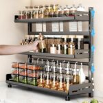 U-HOOME Spices Organizer For Cabinet,Metal Height-Adjustable Standing Spice Rack Seasoning Organizer Rack,Countertop Organizer Kitchen Storage & Organization Shelf for Pantry Bathroom (40cm 3tire)