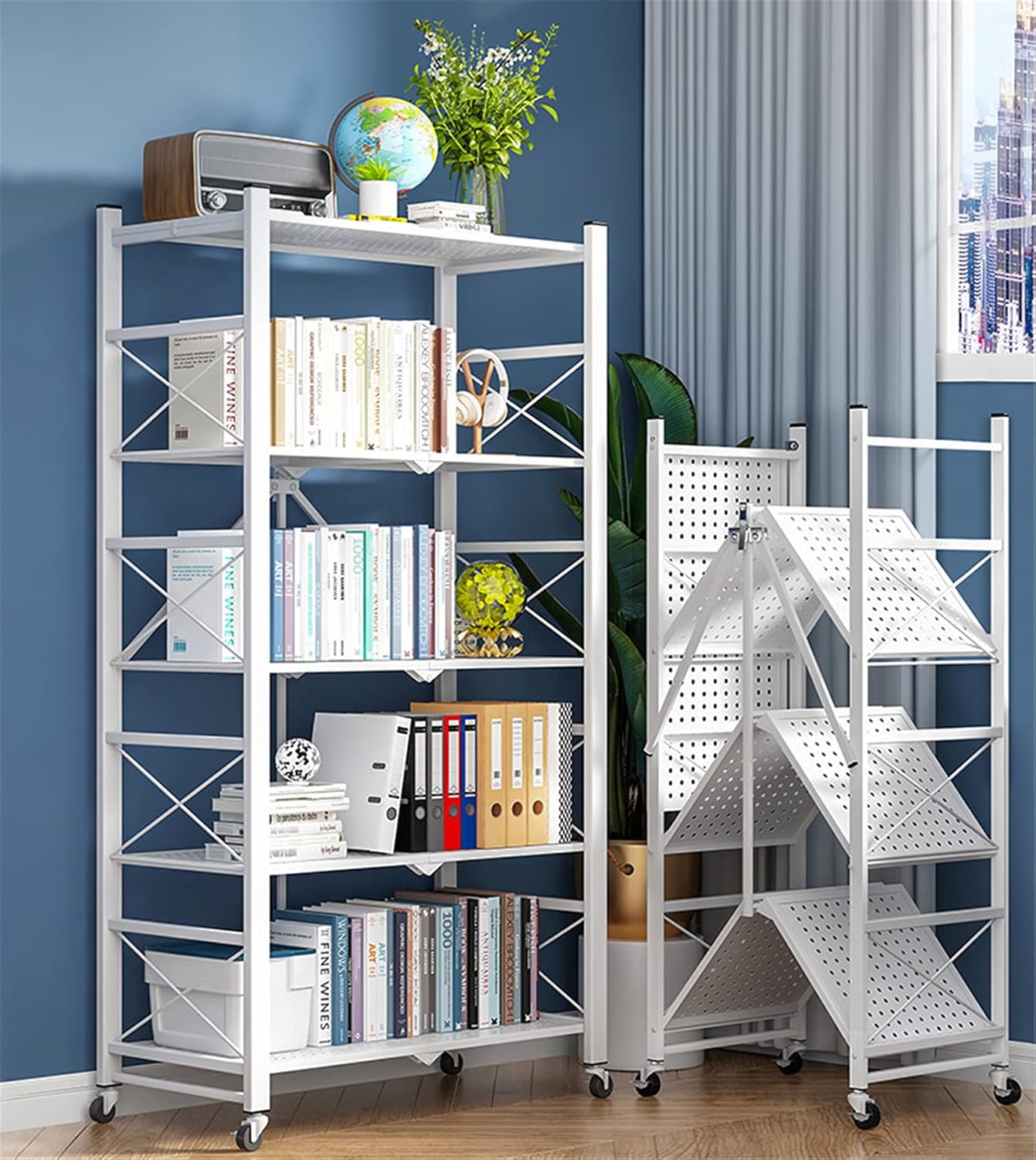 81oB9vwgjXS._AC_SL1500_.jpg 5-Tier Storage Shelving,Display Rack Storage Shelf Organizer,Foldable Storage Shelves Unit,Metal Organizers Rolling Cart Display Rack,Shelf Home Kitchen Laundry Closet Cabinet - Image 1