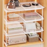 Beauenty 1Pcs Stackable Closet Tension Shelf for Wardrobe, Expandable Metal Storage Rack Adjustable Organizer DIY Divider Separator for Cabinet Wardrobe Cupboard Kitchen(53-88cm/25cm wide)
