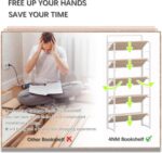 4NM No-Assembly 5 Tiers Folding Bookshelf Storage Shelves Vintage Bookcase Standing Racks Study Organizer Home Office (Natural and White) - Image 7