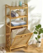 JOMILA Bamboo Laundry Hamper Basket with Lid Bag Storage Dirty Clothes Tilt Out Baskets Section with Handles 2/3-Tier Shelves Organizer Hampers for Bedroom Bathroom Living Room (Style C) - Image 5
