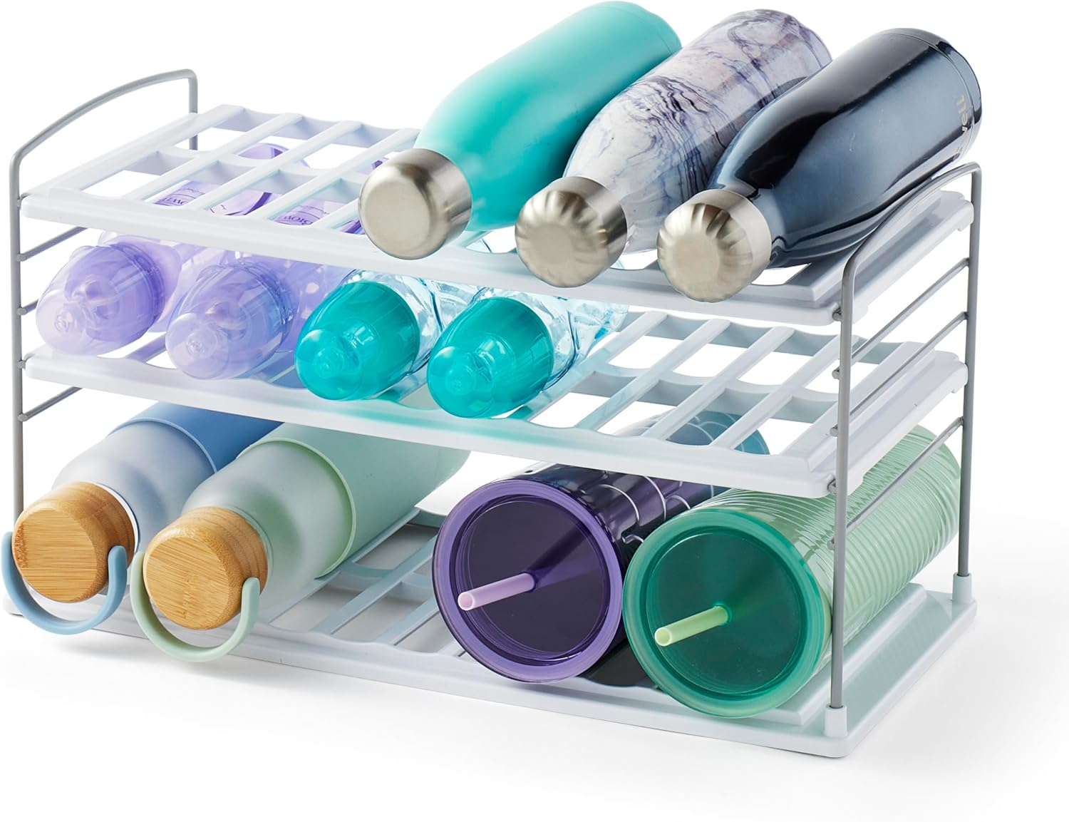 81zcYTMsGJL._AC_SL1500_.jpg YouCopia UpSpace Water Bottle and Travel Mug Cabinet Organizer, 3-Shelf Wide Adjustable Storage Rack for Kitchen Cabinets, Holds Mugs, Tumblers and More - Image 1