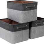 MAQIAO Collapsible Storage Bin [3-Pack] Foldable Canvas Fabric Storage Basket Cube Box, Sturdy Organizer with Handles for Home, Office, Nursery, Closet Shelves (Black and Grey)
