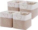 Storage Bins for Organizing (4 Pack), Extra Large Fabric Storage Baskets for Shelves with Ropes, Foldable Storage Cubes for Home, Office,Closet, Clothes, Toys Organizer(White & Beige 13x13x13 inch)