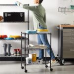 Amazon Basics 3-Shelf Narrow Storage Unit On Wheels With Height Adjustable Shelves and Levelling Feet, 340 kg Max Weight, Black, 34 cm D x 58.9 cm W x 83.2 cm H - Image 2