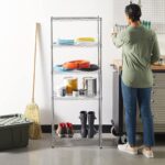 Amazon Basics 5-Shelf Narrow Storage Unit With Height Adjustable Shelves and Levelling Feet, 453kg Max Weight, Chrome, 34 cm D x 58.9 cm W x 152.5 cm H - Image 2