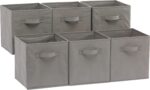 Amazon Basics Collapsible Fabric Storage Cube/Organiser with Handles, Pack of 6, Solid Grey, 26.6 x 26.6 x 27.9 cm