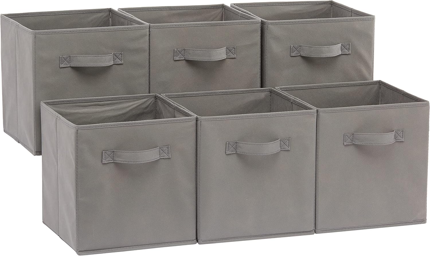 91u0Pp4HBdL._AC_SL1500_.jpg Amazon Basics Collapsible Fabric Storage Cube/Organiser with Handles, Pack of 6, Solid Grey, 26.6 x 26.6 x 27.9 cm - Image 1