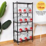 Letusto Heavy Duty Foldable Collapsible Shelf with Wheels with Breaks - Folding Metal Frame Shelving Pantry Organizer System Rack - Shelves with No Assembly Required (Black, 5 Tier) - Image 7