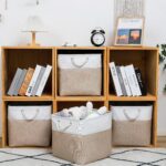 Storage Bins for Organizing (4 Pack), Extra Large Fabric Storage Baskets for Shelves with Ropes, Foldable Storage Cubes for Home, Office,Closet, Clothes, Toys Organizer(White & Beige 13x13x13 inch) - Image 2