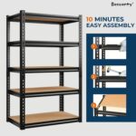 Beauenty 5 Tier Heavy Duty Storage Steel Shelves, Adjustable Garage Shelving Units, Kitchen Storage Shelf Organizer, Industrial Standing Storage Shelf, (Black 4) - Image 5