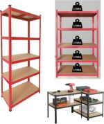 Adjustable Racing Shelves 5 Tier Garage Shelving Unit Boltless Assembly Heavy Duty Metal & MDF Storage Rack for 175g per Shelf 150x70x30cm Ideal for Racing Enthusiasts Easy Installation & Or