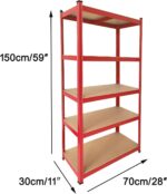 Adjustable Racing Shelves 5 Tier Garage Shelving Unit Boltless Assembly Heavy Duty Metal & MDF Storage Rack for 175g per Shelf 150x70x30cm Ideal for Racing Enthusiasts Easy Installation & Or - Image 2