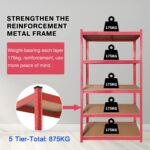 Adjustable Racing Shelves 5 Tier Garage Shelving Unit Boltless Assembly Heavy Duty Metal & MDF Storage Rack for 175g per Shelf 150x70x30cm Ideal for Racing Enthusiasts Easy Installation & Or - Image 4