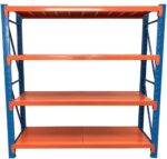 Heavy Duty Metal Warehouse 4 Steps Racking Storage Garage Shelving Steel Shelf Capacity 300kg Each Shelves (200 x 60 x 200cm) (Blue + Orange)