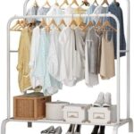 Clothes Drying Rack Floor Metal Shoe Rack Hanger Indoor Bedroom Storage Rack Multi-functional Hanger White