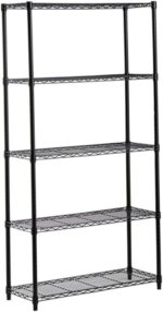 5-Tier Industrial Wire Storage Shelf, Black Metal Rack, 68 kg Capacity, Tool-Free Assembly - Image 2