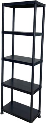 Top Home Solutions 5 Tier 60cm Wide Heavy Duty Black Plastic Shelving Unit Storage Organiser Garage Pantry Racking Shelf Shelves Workbench Workman Bays Racking Tools Paint Stationary Parts (1)