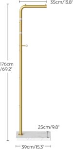 YATINEY L Shaped Glod Coat Rack, Metal Coat Tree, Modern Clothes Rack with 3 Hooks and Thickened Base, Floor Standing Coat Hanger Stand, for Entryway, Living Room, Cloakroom, Gold and White YM01DWY1 - Image 8