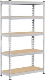 Topeakmart 5-Tier Utility Shelves, Metal Storage Shelves Garage Shelving Unit Adjustable Garage Storage Shelves Storage Racks Heavy Duty Shed Shelving- Silver, 27.5 x 12 x 60 Inch