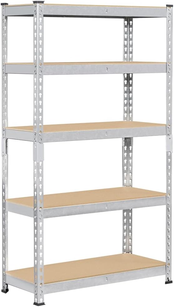 510pddh2ZL._AC_SL1000_.jpg Topeakmart 5-Tier Utility Shelves, Metal Storage Shelves Garage Shelving Unit Adjustable Garage Storage Shelves Storage Racks Heavy Duty Shed Shelving- Silver, 27.5 x 12 x 60 Inch - Image 1