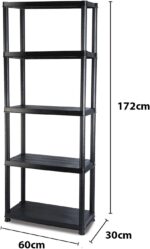 Taylor & Brown 5 Tier Heavy Duty Black Plastic Garage Storage Shelving 60cm Wide Shelves Shed Shelf Unit Home Office Pantry Workshop Racking (60 x 30 x 172cm) - Image 2