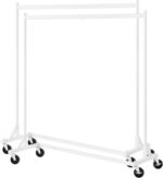 Hoctieon Z Rack Set of 2, Rolling Clothing Racks with Z-Base, Heavy Duty Garment Racks Set of 2, Clothes Rack on Wheels with Brakes, Clothes Organizer Rack, White - Image 9