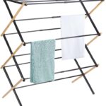 BAOYOUNI Collapsible Clothes Drying Rack Expandable Laundry Hanger Foldable Clothing Garment Towels Dry Holder, Bamboo + Black (43-75) X 37 X 105cm