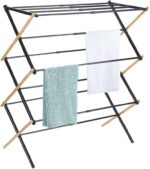 BAOYOUNI Collapsible Clothes Drying Rack Expandable Laundry Hanger Foldable Clothing Garment Towels Dry Holder, Bamboo + Black (43-75) X 37 X 105cm