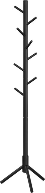 VASAGLE RCR004B01 Wooden Coat Stand with 8 Hooks, 3 Adjustable Heights for Clothes, Hats, Bags, Entryway, Living Room, Bedroom, Office, Black