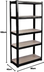 Home Vida 5 Tier Black Heavy Duty Adjustable Steel Garage Shelving Unit (H) 1800mm (W) 900mm - 875kg Weight Capacity - Image 3