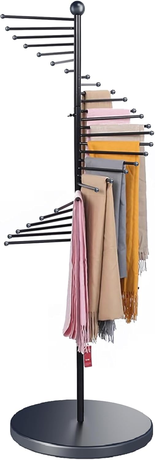 51ENC1LRXoL._AC_SL1500_.jpg Freestanding Scarf Display Rack, Metal Scarf Racks, Spiral Scarf Holder, Hijab Stand for Clothing Store Commercial Home, Space Saving Shelves (42x170cm/17x67in, Black) - Image 1