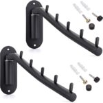 Sumnacon 2 Pcs Stainless Steel Clothes Hanger Rack-Wall Mount Garment Hook with Swing Arm, Sturdy Coat Robe Storage Organizer for Laundry Room Bedrooms Clothing Drying Rack with 5 Hooks, Black