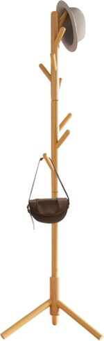 Wooden Coat Rack Stand,Uoexziyi Freestanding Coat Rack with 8 Hooks,175CM|69Inch Wood Tree Coat Rack Standing with 3 Adjustable Size for Bedroom,Hallway,Office(Natural)