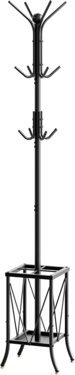 CHOEZON Coat Rack Freestanding, Coat Tree with Umbrella Holder, Entryway Hanger Stand with12 Hooks, Metal Hall Tree for Bags, Coats, Hats, Entryway, Hallway, Living Room, Bedroom, Office Black TYM01BB - Image 9
