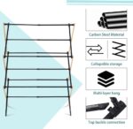 BAOYOUNI Collapsible Clothes Drying Rack Expandable Laundry Hanger Foldable Clothing Garment Towels Dry Holder, Bamboo + Black (43-75) X 37 X 105cm - Image 4