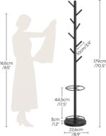 YATINEY Coat Rack Stand with Umbrella Holder, 69 Inch Freestanding Coat Tree for Entryway, Clothing Rack Hanger for Hats, Bags, Jackets, Metal Coat Stand Organizer for Bedroom, Office, Black YM03BB - Image 7
