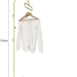 Beauenty Metal Clothes Stand, 175 cm Modern Coat Hanger with 3 Hooks and Durable Slate Base, Freestanding Clothes Hat Hanger Stand for Bedroom, Office, Hallway, Entryway, Living Room (Gold)