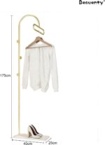 Beauenty Metal Clothes Stand, 175 cm Modern Coat Hanger with 3 Hooks and Durable Slate Base, Freestanding Clothes Hat Hanger Stand for Bedroom, Office, Hallway, Entryway, Living Room (Gold)