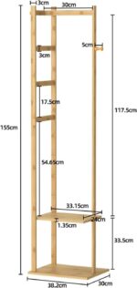medla Bamboo Clothes Hanger Stand: Wood Cloth Rack with 3 Hanging Hooks and 2 Tier Shoe and Bag Storage Shelves Free Standing Coat Organizer for Hallway Home Office - Image 7