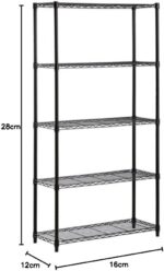 5-Tier Wire Shelving Unit, Black Metal Storage Rack, Industrial Kitchen Organiser - Image 2