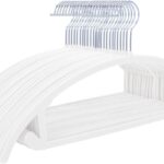 Premium Velvet Hangers (Pack of 50) Heavyduty- Non Slip No Shoulder Bump Suit Hangers - Chrome Hooks,Space Saving Clothes Hangers,Rounded Hangers for Coat,Sweater,Jackets,Pants,Shirts(White), one size