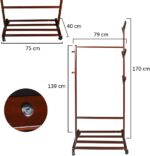 YATAI Cloth Hanger Stand, Multipurpose Cloth Rack with Bottom Shelves, Wooden Cloth Stand, Clothes Rail with Wheels, Coat Stand with Shoe Raker, Garment Rack for Indoor Bedroom Accessories Entryway - Image 2