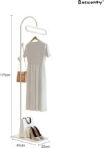 Beauenty Metal Clothes Stand, 175 cm Modern Coat Hanger with 3 Hooks and Durable Slate Base, Freestanding Clothes Hat Hanger Stand for Bedroom, Office, Hallway, Entryway, Living Room (White)